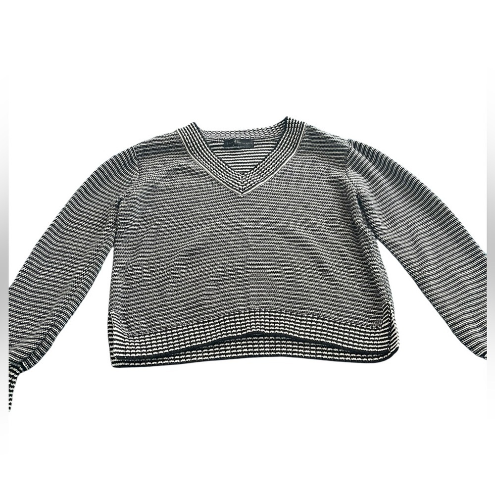 House of Harlow 1960 Black White Striped V Neck Knit Sweater XS M/L